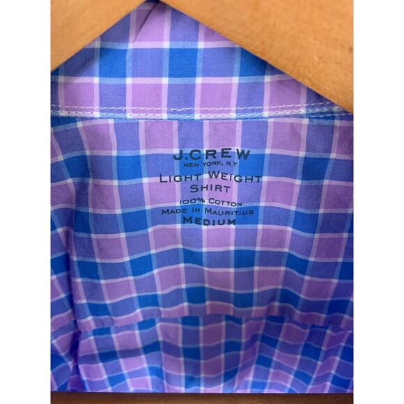 J. Crew Men's Lightweight Plaid Button Down Shirt Cotton Purple Blue Size M - Picture 2 of 4